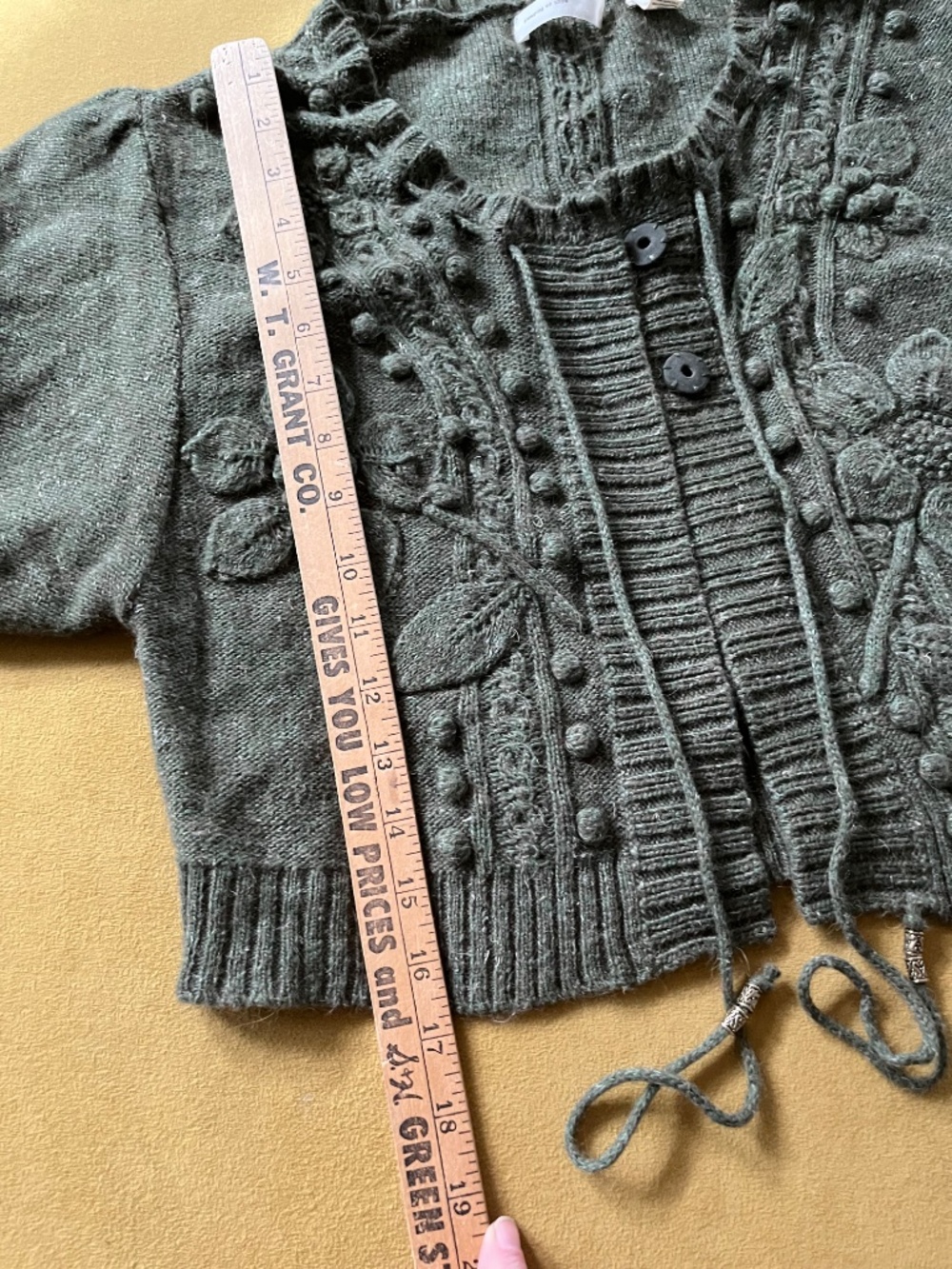 Vtg Sleeping on Snow Olive Green Floral Cropped Cardigan Sz M Cottagecore Fairy - Picture 5 of 11